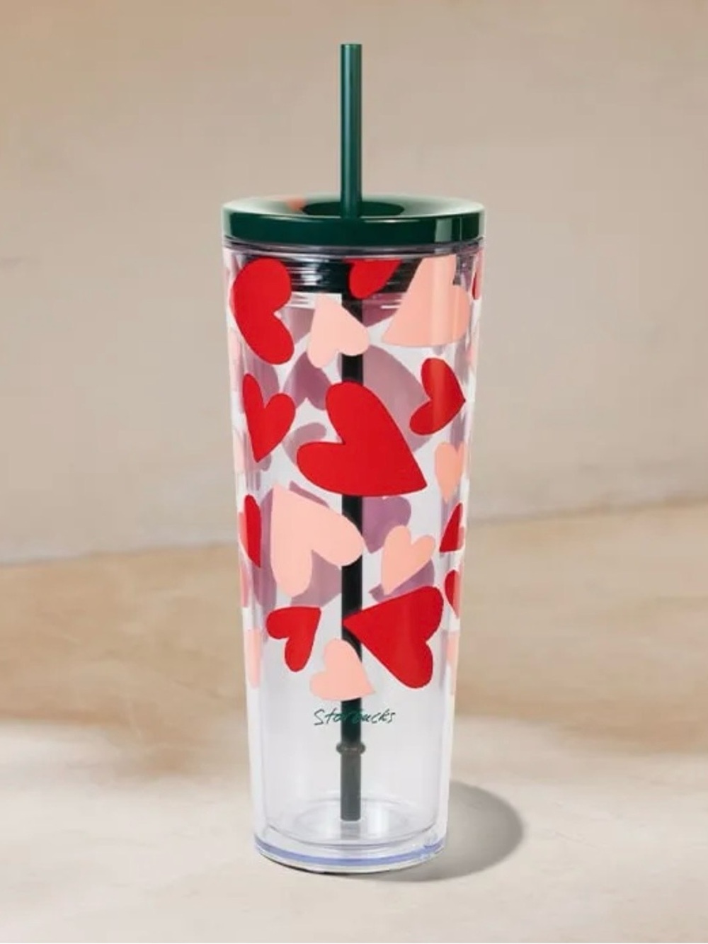 Starbucks Valentine Hearts Cold Cup Tumbler w/ Straw Pink Red 24oz